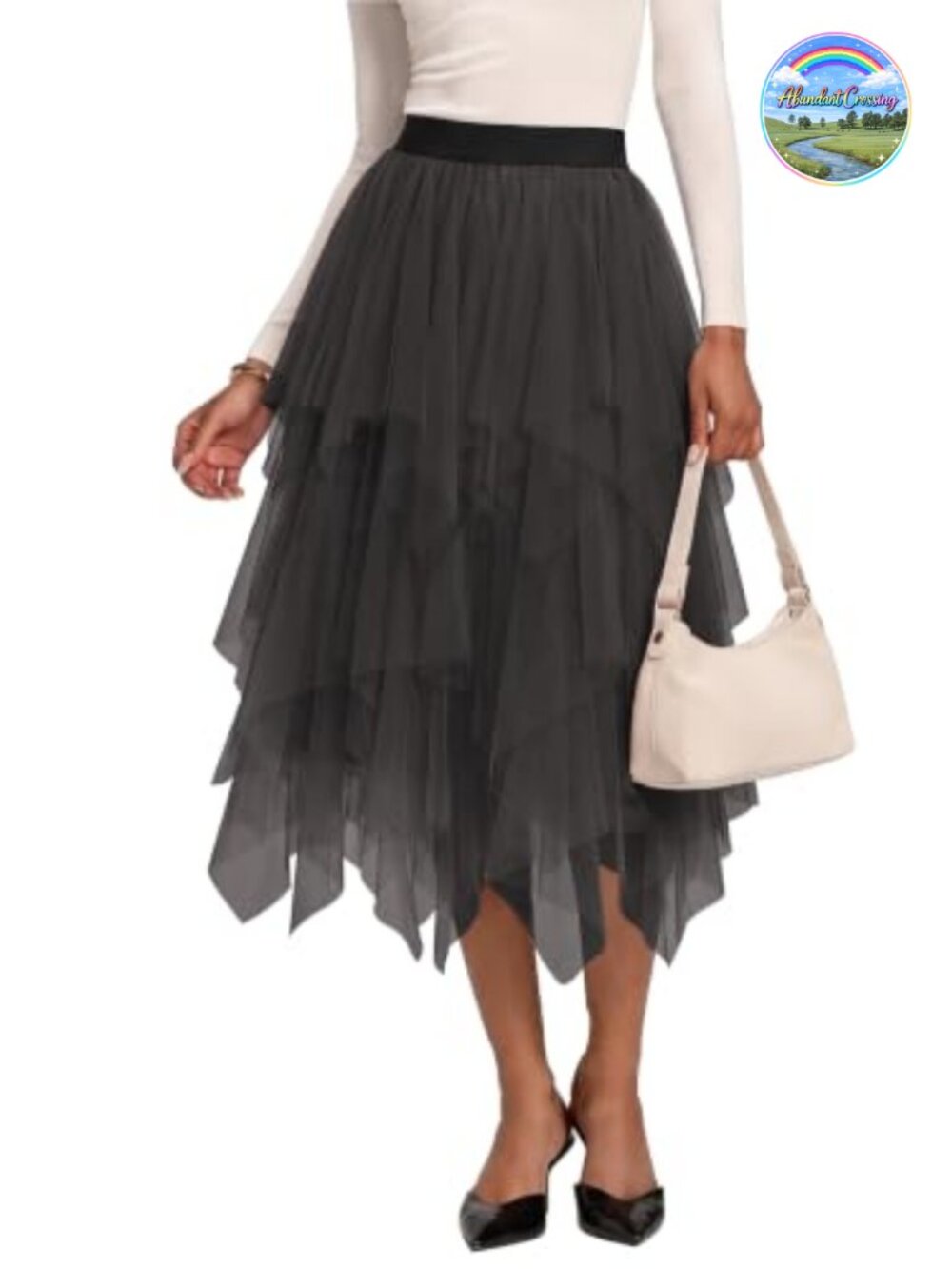 Women's A-Line Mesh Tutu Tulle Midi Skirt Elastic Waist Fluffy Layered